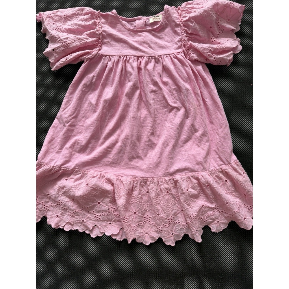 Koton Flutter Sleeve Eyelet Dress Girls Sz 6-7 Blush Pink Tiered Feminine Spring